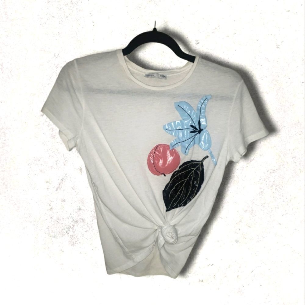 Zara floral white spring tee t-shirt top Small